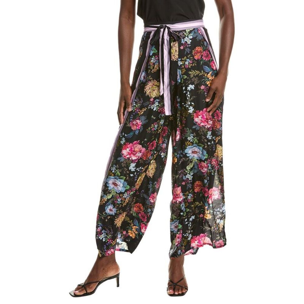 Johnny Was Womens Silk-Blend Wrap Pant, Black